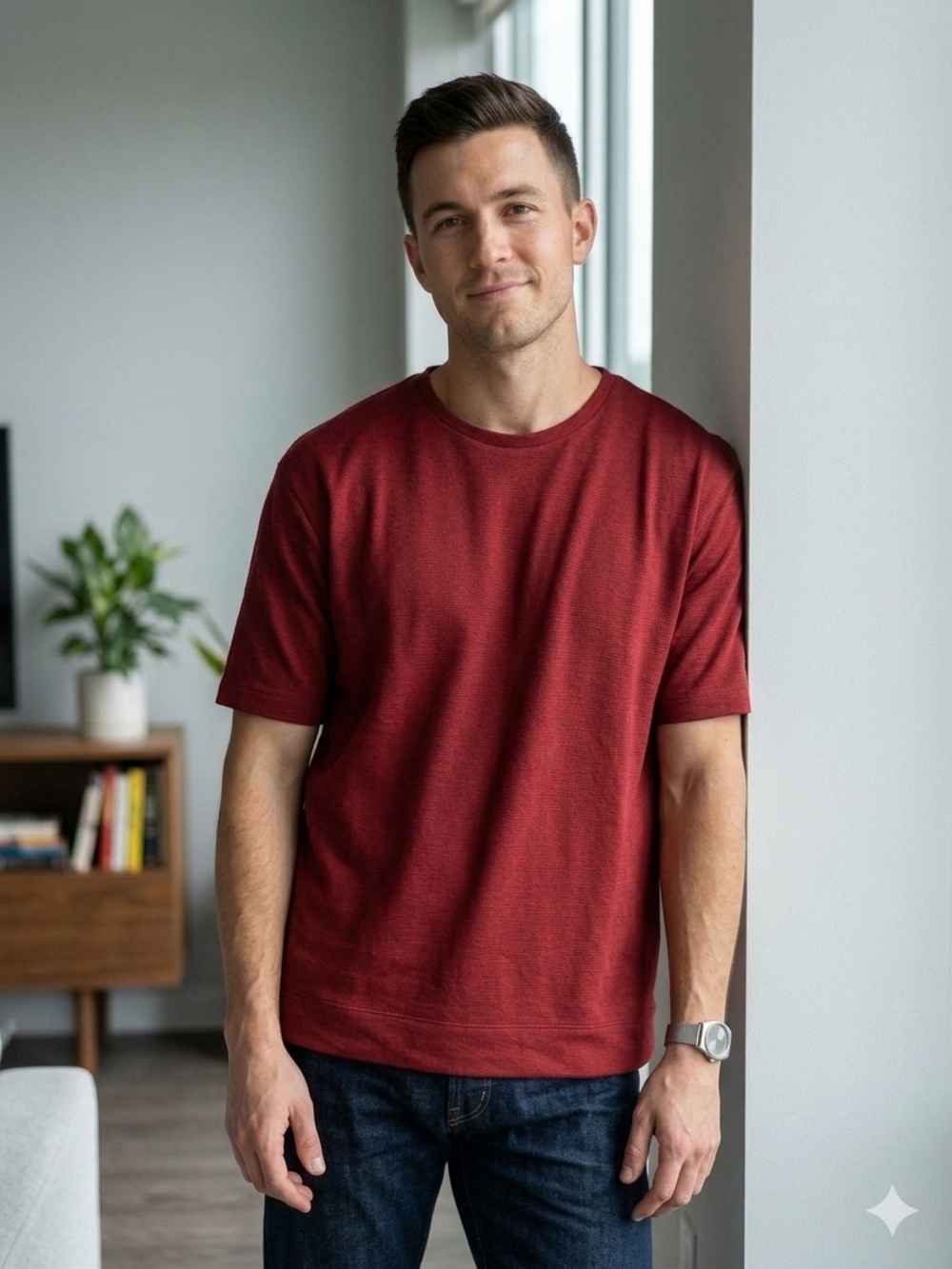 Zara Men's Crewneck Tee in Deep Red Excellent Condition
